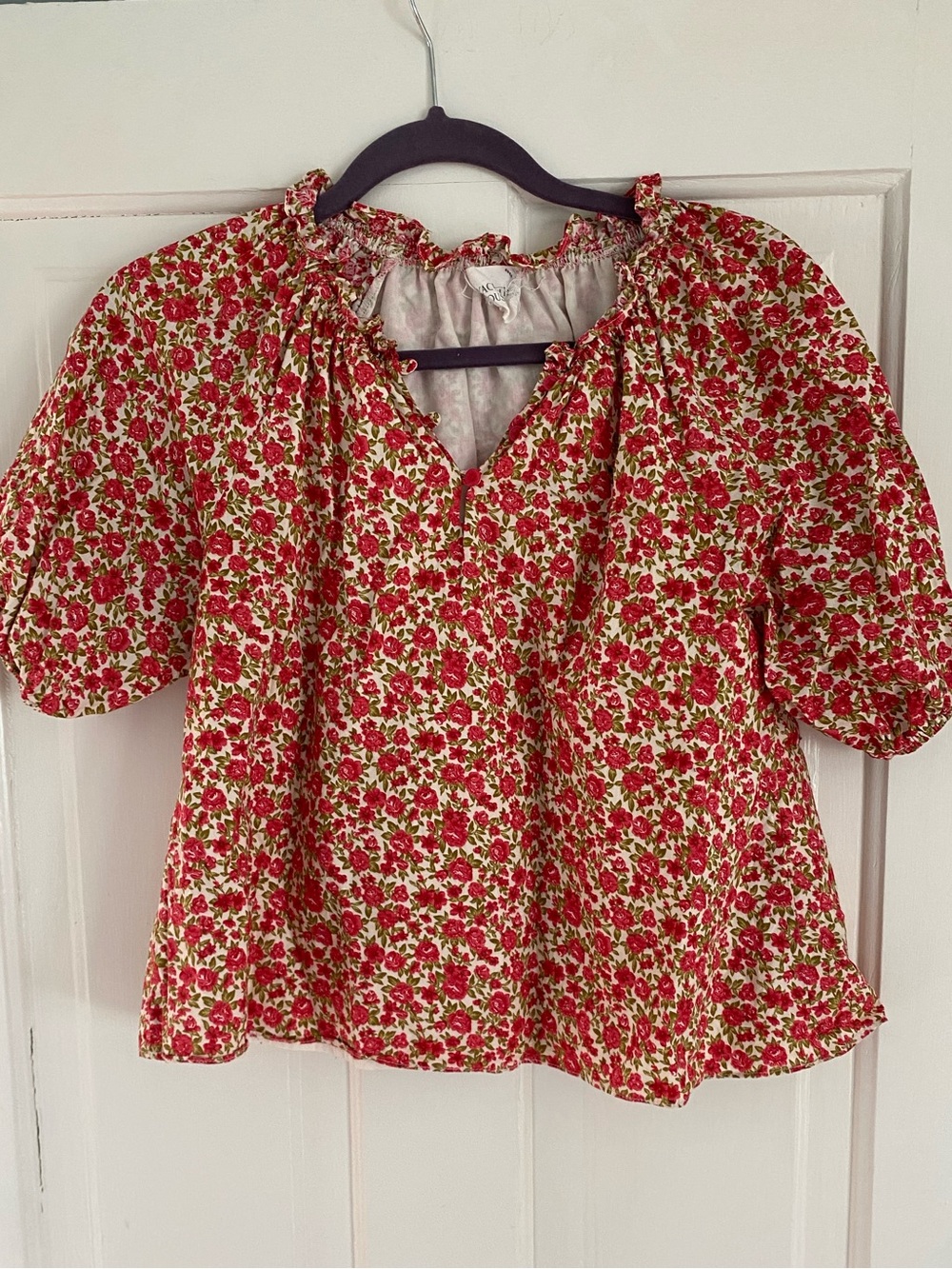 Hyacinth House Red Floral Peasant Top